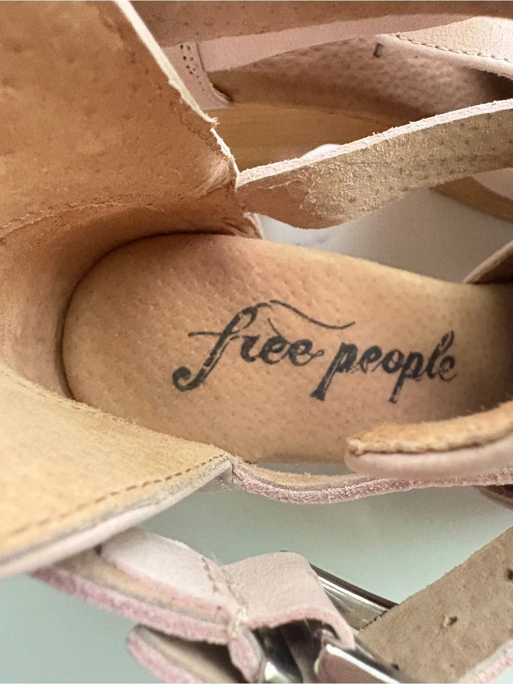 Free People sz 7 Cedar Clog Blush Pink Leather Platform sandal Shoe Wood - Picture 6 of 12